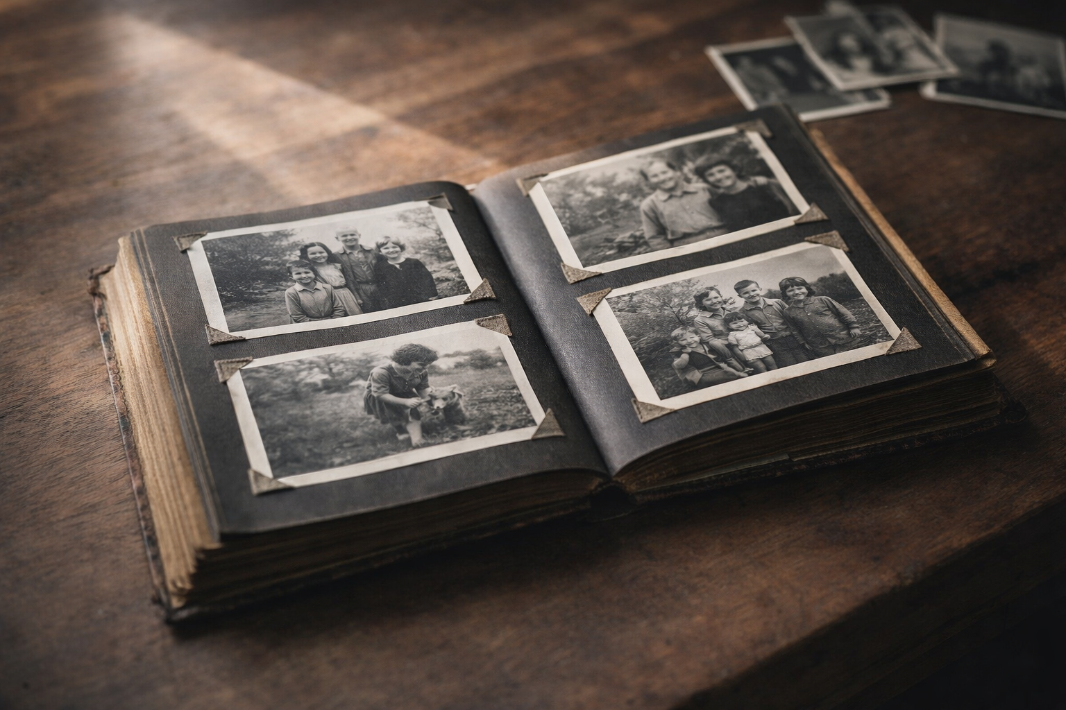 Otevřené fotoalbum na stole